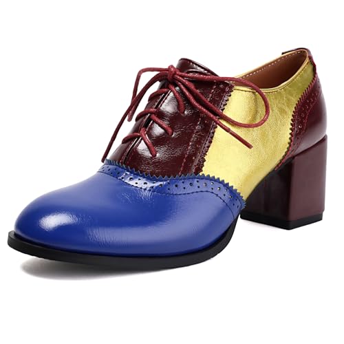 Gicoiz Damen Buro Arbeit Derby Blockabsatz Oxford Schnüren Brogue Runde Zehen Business Formal Chunky Pumps Schuhe Männer Blau Gr 37 EU-38Cn von Gicoiz
