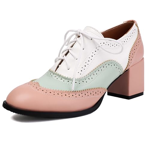 Gicoiz Damen Buro Arbeit Derby Blockabsatz Oxford Schnüren Brogue Runde Zehen Business Formal Chunky Pumps Schuhe Männer Pink Gr 38 EU-39Cn von Gicoiz