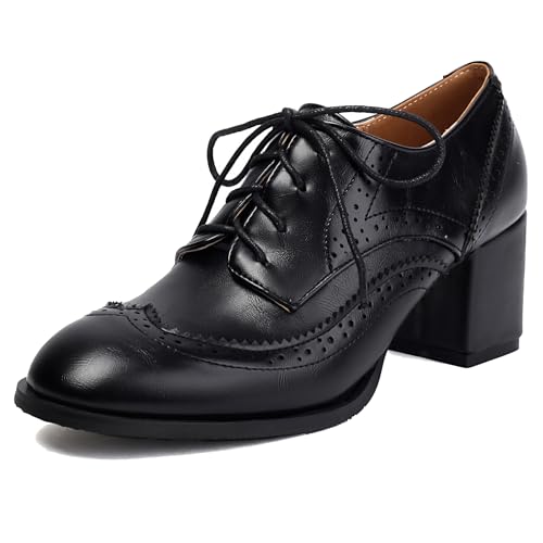 Gicoiz Damen Buro Arbeit Derby Blockabsatz Oxford Schnüren Brogue Runde Zehen Business Formal Chunky Pumps Schuhe Männer Schwarz Gr 42 EU-44Cn von Gicoiz