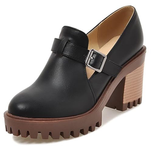 Gicoiz Damen Chunky Heels Plateau Klassische Mary Jane Komfort Runde Zehen Mode Blockabsatz Buro Arbeit Schuhe Schwarz Gr 40 EU-41Cn von Gicoiz