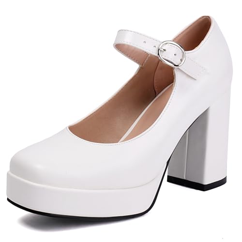 Gicoiz Damen Chunky Höhe Ferse Plateau Mary Jane Runde Zehen Elegant Knöchelriemchen Sommer Geschlossen Formal Schuhe Weiß Gr 36.5 EU-37Cn Gicoiz Damen Chunky Höhe Ferse Plateau Mary Jane Runde Zehen Elegant Knöchelriemchen Sommer Geschlossen Formal Schuhe Weiß Gr 36.5 EU-37Cn von Gicoiz