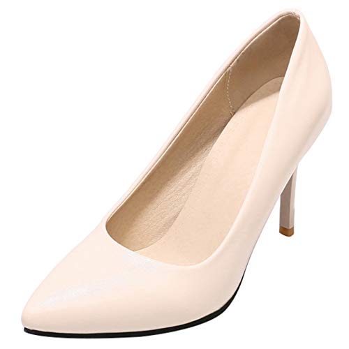 Gicoiz Damen Formal Stiletto Pump Ohne Verschluss Pump Pointed Toe Hochzeit Shiny Buro Arbeit Kleid Pump Mode Leopard Höhe Ferse Beige Gr 32 EU von Gicoiz
