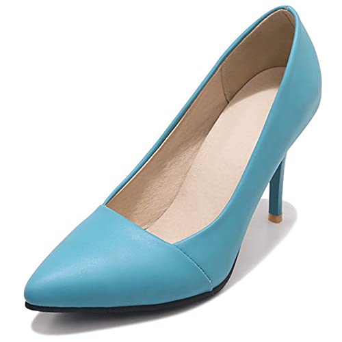 Gicoiz Damen Formal Stiletto Pump Ohne Verschluss Pump Pointed Toe Hochzeit Shiny Buro Arbeit Kleid Pump Mode Leopard Höhe Ferse Blau Gr 40 EU-41Cn von Gicoiz
