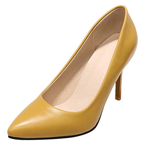 Gicoiz Damen Formal Stiletto Pump Ohne Verschluss Pump Pointed Toe Hochzeit Shiny Buro Arbeit Kleid Pump Mode Leopard Höhe Ferse Gelb Gr 41 EU-43Cn von Gicoiz