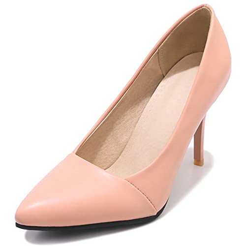 Gicoiz Damen Formal Stiletto Pump Ohne Verschluss Pump Pointed Toe Hochzeit Shiny Buro Arbeit Kleid Pump Mode Leopard Höhe Ferse Pink Gr 32 EU von Gicoiz