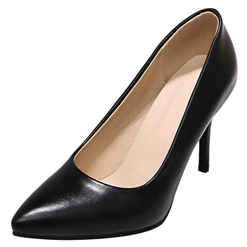 Gicoiz Damen Formal Stiletto Pump Ohne Verschluss Pump Pointed Toe Hochzeit Shiny Buro Arbeit Kleid Pump Mode Leopard Höhe Ferse Schwarz Gr 32 EU von Gicoiz