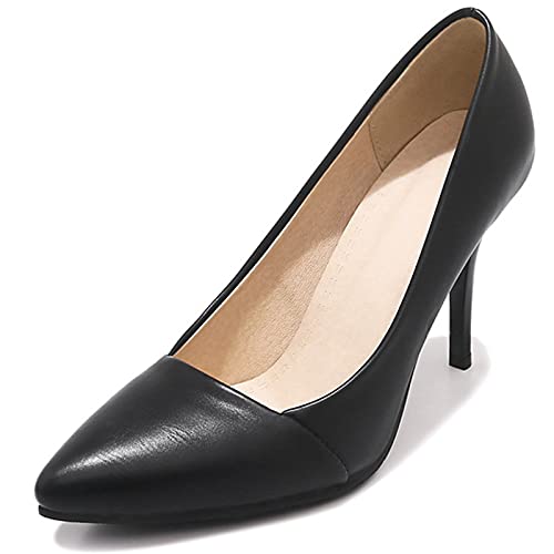 Gicoiz Damen Formal Stiletto Pump Ohne Verschluss Pump Pointed Toe Hochzeit Shiny Buro Arbeit Kleid Pump Mode Leopard Höhe Ferse Schwarz Gr 40 EU-41Cn von Gicoiz