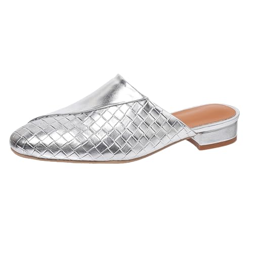 Gicoiz Damen Geschlossen Pantoffeln Low Blockabsatz Mule Sandals Braid Bestickt Mules Retro Hausschuhe Pantoffeln Sommer Strand Schuhe Silber Gr 36.5 EU-37Cn Gicoiz Damen Geschlossen Pantoffeln Low Blockabsatz Mule Sandals Braid Bestickt Mules Retro Hausschuhe Pantoffeln Sommer Strand Schuhe Silber Gr 36.5 EU-37Cn von Gicoiz