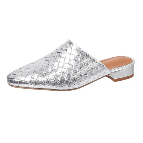 Gicoiz Damen Geschlossen Pantoffeln Low Blockabsatz Mule Sandals Braid Bestickt Mules Retro Hausschuhe Pantoffeln Sommer Strand Schuhe Silber Gr 40.5 EU-42Cn Gicoiz Damen Geschlossen Pantoffeln Low Blockabsatz Mule Sandals Braid Bestickt Mules Retro Hausschuhe Pantoffeln Sommer Strand Schuhe Silber Gr 40.5 EU-42Cn von Gicoiz