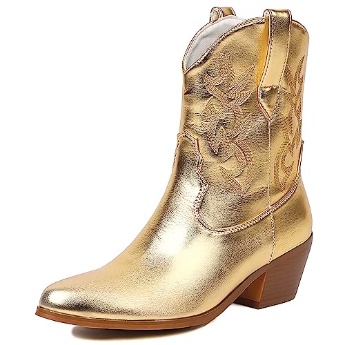 Gicoiz Damen Halbschaft Retro Western Cowboystiefel Bestickt Blume Snakeskin Blockabsatz Stiefel Pointed Toe Winter Draußen Stiefeletten Gold Gr 38 EU-39Cn Gicoiz Damen Halbschaft Retro Western Cowboystiefel Bestickt Blume Snakeskin Blockabsatz Stiefel Pointed Toe Winter Draußen Stiefeletten Gold Gr 38 EU-39Cn von Gicoiz