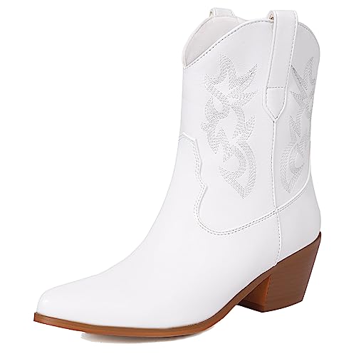 Gicoiz Damen Halbschaft Retro Western Cowboystiefel Bestickt Blume Snakeskin Blockabsatz Stiefel Pointed Toe Winter Draußen Stiefeletten Weiß Gr 39 EU-40Cn Gicoiz Damen Halbschaft Retro Western Cowboystiefel Bestickt Blume Snakeskin Blockabsatz Stiefel Pointed Toe Winter Draußen Stiefeletten Weiß Gr 39 EU-40Cn von Gicoiz