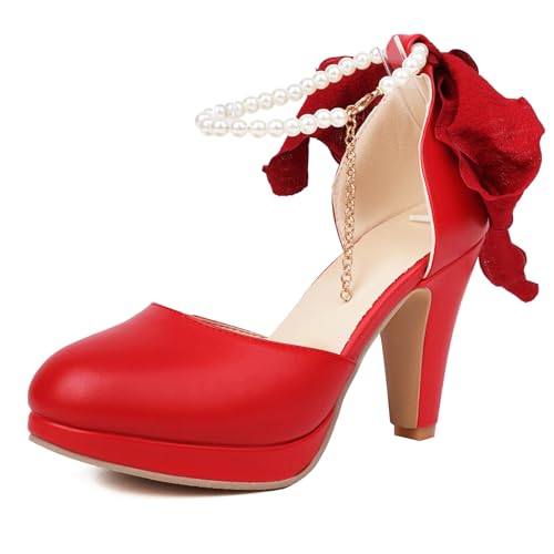 Gicoiz Damen High Sandalen Runde Zehen Mary Jane Sandals Bogen Plateau Blockabsatz T Bar Hochzeit Elegant Bride Schuhe Plateau Rot Gr 40.5 EU-42Cn Gicoiz Damen High Sandalen Runde Zehen Mary Jane Sandals Bogen Plateau Blockabsatz T Bar Hochzeit Elegant Bride Schuhe Plateau Rot Gr 40.5 EU-42Cn von Gicoiz