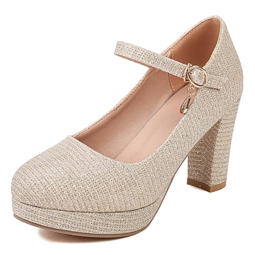 Gicoiz Damen Hochzeit Mary Jane Shiny Hohen Blockabsatz Pump Runde Zehen Comfy Bride Schuhe Knöchelriemchen Party Geschlossen Formal Gold Gr 33 EU Gicoiz Damen Hochzeit Mary Jane Shiny Hohen Blockabsatz Pump Runde Zehen Comfy Bride Schuhe Knöchelriemchen Party Geschlossen Formal Gold Gr 33 EU von Gicoiz