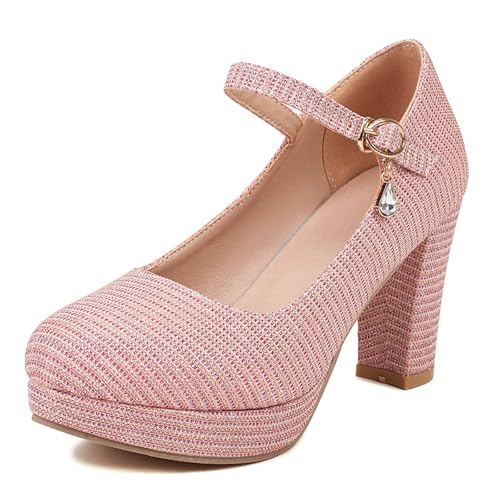Gicoiz Damen Hochzeit Mary Jane Shiny Hohen Blockabsatz Pump Runde Zehen Comfy Bride Schuhe Knöchelriemchen Party Geschlossen Formal Pink Gr 39 EU-40Cn Gicoiz Damen Hochzeit Mary Jane Shiny Hohen Blockabsatz Pump Runde Zehen Comfy Bride Schuhe Knöchelriemchen Party Geschlossen Formal Pink Gr 39 EU-40Cn von Gicoiz
