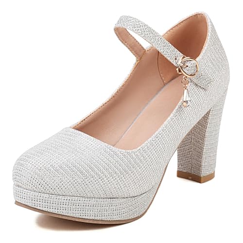 Gicoiz Damen Hochzeit Mary Jane Shiny Hohen Blockabsatz Pump Runde Zehen Comfy Bride Schuhe Knöchelriemchen Party Geschlossen Formal Silber Gr 41 EU-43Cn Gicoiz Damen Hochzeit Mary Jane Shiny Hohen Blockabsatz Pump Runde Zehen Comfy Bride Schuhe Knöchelriemchen Party Geschlossen Formal Silber Gr 41 EU-43Cn von Gicoiz