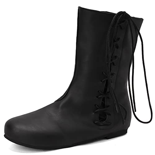 Gicoiz Damen Komfort Halbschaft Mokassin Stiefel Flach Runde Zehen Winter Leisure Riding Stiefeletten Schnüren Chukka Draußen Klassische Schuhe Schwarz Gr 46 EU-48Cn von Gicoiz