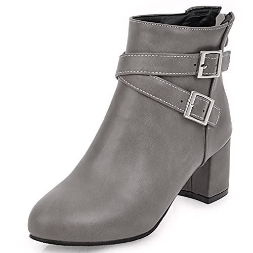 Gicoiz Damen Mode Blockabsatz Chelsea Stiefeletten Side Zip Winter Leisure Runde Zehen Basic Draußen Stiefeletten Arbeit Grau Gr 38 EU-39Cn von Gicoiz