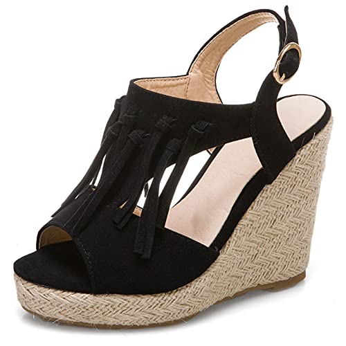 Gicoiz Damen Mode Espadrille Plateau Keilabsatz Sandalen Knöchelriemchen Komfort Peep Toe Leisure Strappy Franse Romisch Schuhe Schwarz Gr 39 EU-40Cn Gicoiz Damen Mode Espadrille Plateau Keilabsatz Sandalen Knöchelriemchen Komfort Peep Toe Leisure Strappy Franse Romisch Schuhe Schwarz Gr 39 EU-40Cn von Gicoiz