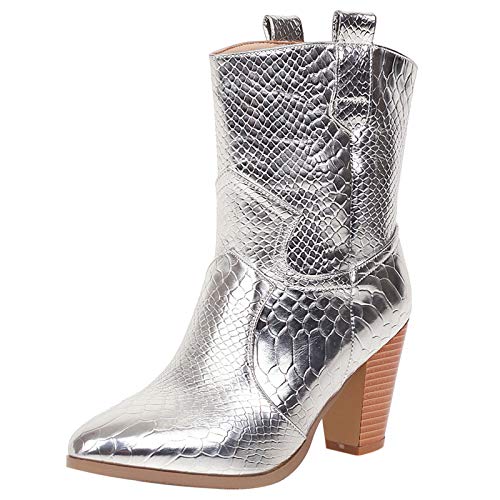 Gicoiz Damen Ohne Verschluss Winter Hohen Blockabsatz Stiefel Cowboy Kurzschaft Stiefel Pointed Toe Klassische Western Warm Riding Stiefeletten Mode Silber Gr 37 EU-38Cn Gicoiz Damen Ohne Verschluss Winter Hohen Blockabsatz Stiefel Cowboy Kurzschaft Stiefel Pointed Toe Klassische Western Warm Riding Stiefeletten Mode Silber Gr 37 EU-38Cn von Gicoiz