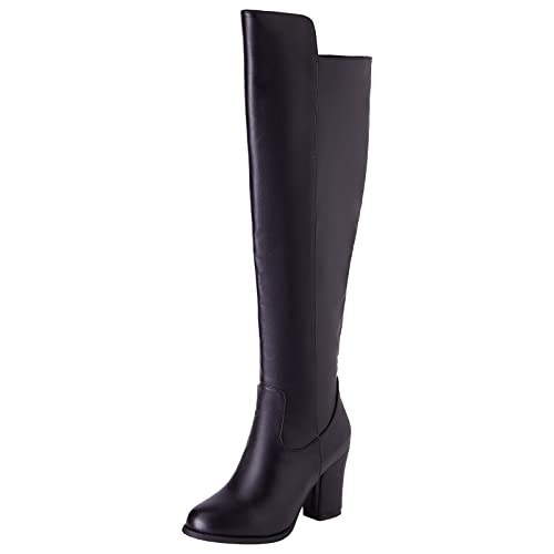 Gicoiz Damen Overknee Stiefel Blockabsatz Stiefel Runde Zehen Mode Equestrian Winter Warm Thigh High Lang Stiefeletten Seitenreißverschluss Arbeit Kleid Schwarz Gr 44 EU-46Cn von Gicoiz