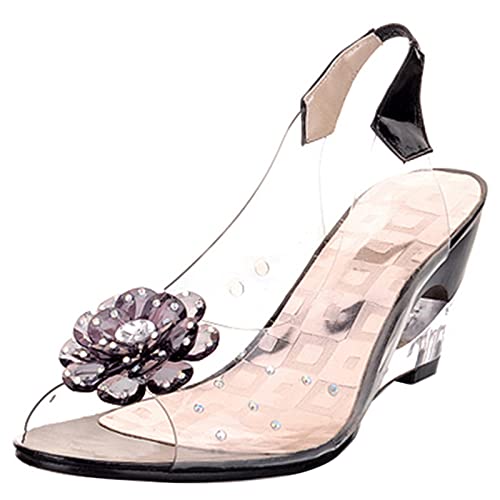 Gicoiz Damen Peep Toe Blumes Keilabsatz Sandalen Transparent Hochzeit Hausschuhe Pantoffeln Elegant Sommer Party Pantoffeln Slingback Bride Schuhe Schwarz Gr 35 EU Gicoiz Damen Peep Toe Blumes Keilabsatz Sandalen Transparent Hochzeit Hausschuhe Pantoffeln Elegant Sommer Party Pantoffeln Slingback Bride Schuhe Schwarz Gr 35 EU von Gicoiz