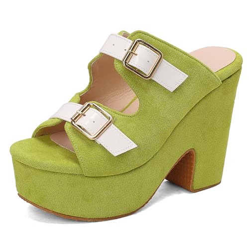 Gicoiz Damen Peep Toe Chunky Höhe Ferse Mule Pantoffeln Plateau Wildleder Sandals Schnalle Sommer Hausschuhe Pantoffeln Ohne Verschluss Party Light-Grün Gr 38 EU-39Cn Gicoiz Damen Peep Toe Chunky Höhe Ferse Mule Pantoffeln Plateau Wildleder Sandals Schnalle Sommer Hausschuhe Pantoffeln Ohne Verschluss Party Light-Grün Gr 38 EU-39Cn von Gicoiz