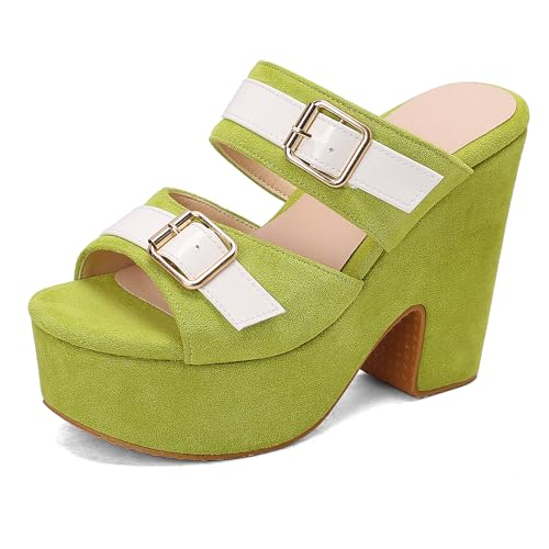 Gicoiz Damen Peep Toe Chunky Höhe Ferse Mule Pantoffeln Plateau Wildleder Sandals Schnalle Sommer Hausschuhe Pantoffeln Ohne Verschluss Party Light-Grün Gr 39 EU-40Cn Gicoiz Damen Peep Toe Chunky Höhe Ferse Mule Pantoffeln Plateau Wildleder Sandals Schnalle Sommer Hausschuhe Pantoffeln Ohne Verschluss Party Light-Grün Gr 39 EU-40Cn von Gicoiz
