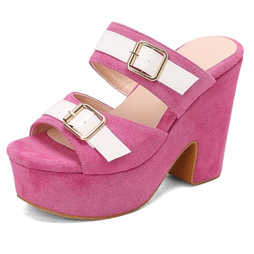 Gicoiz Damen Peep Toe Chunky Höhe Ferse Mule Pantoffeln Plateau Wildleder Sandals Schnalle Sommer Hausschuhe Pantoffeln Ohne Verschluss Party Rose-Rot Gr 38 EU-39Cn Gicoiz Damen Peep Toe Chunky Höhe Ferse Mule Pantoffeln Plateau Wildleder Sandals Schnalle Sommer Hausschuhe Pantoffeln Ohne Verschluss Party Rose-Rot Gr 38 EU-39Cn von Gicoiz