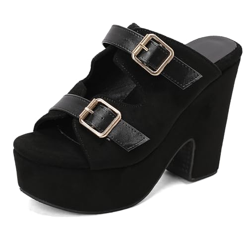 Gicoiz Damen Peep Toe Chunky Höhe Ferse Mule Pantoffeln Plateau Wildleder Sandals Schnalle Sommer Hausschuhe Pantoffeln Ohne Verschluss Party Schwarz Gr 36 EU Gicoiz Damen Peep Toe Chunky Höhe Ferse Mule Pantoffeln Plateau Wildleder Sandals Schnalle Sommer Hausschuhe Pantoffeln Ohne Verschluss Party Schwarz Gr 36 EU von Gicoiz