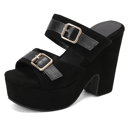 Gicoiz Damen Peep Toe Chunky Höhe Ferse Mule Pantoffeln Plateau Wildleder Sandals Schnalle Sommer Hausschuhe Pantoffeln Ohne Verschluss Party Schwarz Gr 40.5 EU-42Cn Gicoiz Damen Peep Toe Chunky Höhe Ferse Mule Pantoffeln Plateau Wildleder Sandals Schnalle Sommer Hausschuhe Pantoffeln Ohne Verschluss Party Schwarz Gr 40.5 EU-42Cn von Gicoiz