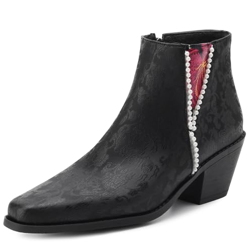 Gicoiz Damen Pointed Toe Blockabsatz Zip Leisure Chelsea Stiefel Buro Formal Stiefeletten Winter Arbeit Komfort Chunky Western Stiefeletten Schwarz Gr 40.5 EU-42Cn von Gicoiz