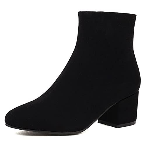 Gicoiz Damen Pointed Toe Buro Formal Chelsea Stiefel Blockabsatz Stiefel Winter Arbeit Warm Ankle Stiefeletten Seitenreißverschluss Hochzeit Schuhe Schwarz Gr 42 EU-44Cn von Gicoiz