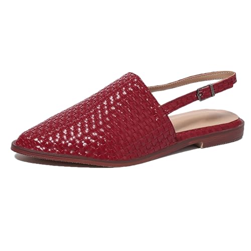Gicoiz Damen Pointed Toe Flach Schuhe Braid Pantoffeln Strand Sandalen Komfort Slingback Schuhe Geschlossen Mule Hausschuhe Pantoffeln Schnalle Strap Rotwein Gr 36.5 EU-37Cn Gicoiz Damen Pointed Toe Flach Schuhe Braid Pantoffeln Strand Sandalen Komfort Slingback Schuhe Geschlossen Mule Hausschuhe Pantoffeln Schnalle Strap Rotwein Gr 36.5 EU-37Cn von Gicoiz
