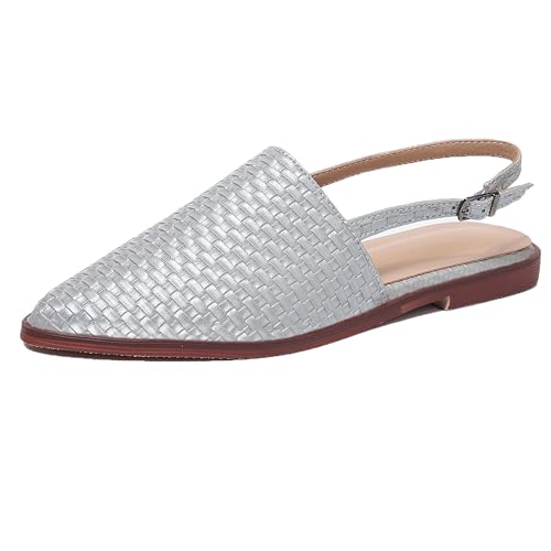 Gicoiz Damen Pointed Toe Flach Schuhe Braid Pantoffeln Strand Sandalen Komfort Slingback Schuhe Geschlossen Mule Hausschuhe Pantoffeln Schnalle Strap Silber Gr 38 EU-39Cn Gicoiz Damen Pointed Toe Flach Schuhe Braid Pantoffeln Strand Sandalen Komfort Slingback Schuhe Geschlossen Mule Hausschuhe Pantoffeln Schnalle Strap Silber Gr 38 EU-39Cn von Gicoiz