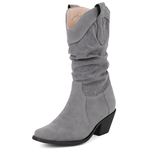 Gicoiz Damen Pointed Toe Halbschaft Slouch Cowboystiefel Ohne Verschluss Blockabsatz Stiefel Leisure Retro Bestickt Western Stiefeletten Draußen Grau Gr 41 EU-43Cn Gicoiz Damen Pointed Toe Halbschaft Slouch Cowboystiefel Ohne Verschluss Blockabsatz Stiefel Leisure Retro Bestickt Western Stiefeletten Draußen Grau Gr 41 EU-43Cn von Gicoiz