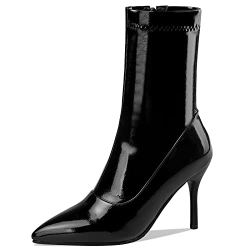 Gicoiz Damen Pointed Toe Halbschaft Stiletto Lack Stiefel Herbst Winter Mode Höhe Ferse Stiefel Elegant Zip Abend Stiefeletten Warm Schwarz Gr 37 EU-38Cn Gicoiz Damen Pointed Toe Halbschaft Stiletto Lack Stiefel Herbst Winter Mode Höhe Ferse Stiefel Elegant Zip Abend Stiefeletten Warm Schwarz Gr 37 EU-38Cn von Gicoiz