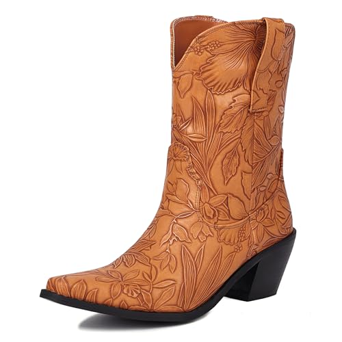 Gicoiz Damen Pointed Toe Halbschaft Western Cowboystiefel Bestickt Komfort Blockabsatz Stiefel Winter Draußen Retro Riding Stiefeletten Ohne Verschluss Braun Gr 41 EU-43Cn Gicoiz Damen Pointed Toe Halbschaft Western Cowboystiefel Bestickt Komfort Blockabsatz Stiefel Winter Draußen Retro Riding Stiefeletten Ohne Verschluss Braun Gr 41 EU-43Cn von Gicoiz