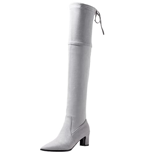 Gicoiz Damen Pointed Toe Wildleder Overknees Stretch Stiefel Winter Warm Blockabsatz Stiefel Elegant Party Kleid Thigh High Long Stiefeletten Grau Gr 38 EU-39Cn Gicoiz Damen Pointed Toe Wildleder Overknees Stretch Stiefel Winter Warm Blockabsatz Stiefel Elegant Party Kleid Thigh High Long Stiefeletten Grau Gr 38 EU-39Cn von Gicoiz