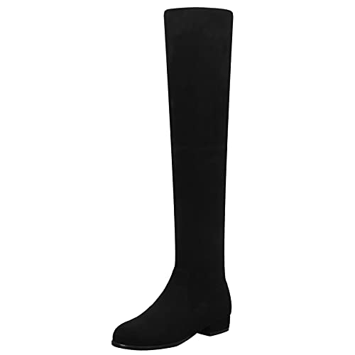 Gicoiz Damen Runde Zehen Comfy Wildleder Overknees Stretch Stiefel Winter Mode Block Mid Niedrige Absatzs Thigh High Long Stiefeletten Schwarz Gr 47 EU-49Cn von Gicoiz