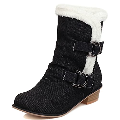 Gicoiz Damen Runde Zehen Denim Halbschaft Schneestiefel Ohne Verschluss Winter Draußen Warm Pelzgefüttert Shearling Stiefeletten Block Niedrige Absatzs Schwarz Gr 46 EU-48Cn Gicoiz Damen Runde Zehen Denim Halbschaft Schneestiefel Ohne Verschluss Winter Draußen Warm Pelzgefüttert Shearling Stiefeletten Block Niedrige Absatzs Schwarz Gr 46 EU-48Cn von Gicoiz