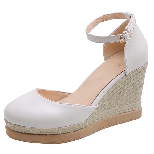 Gicoiz Damen Runde Zehen Hohen Keilabsatz Plateau Sandals Slingback Elegant Knöchelriemchen Geschlossen Comfy Hochzeit T Bar Schuhe Weiß Gr 34 EU Gicoiz Damen Runde Zehen Hohen Keilabsatz Plateau Sandals Slingback Elegant Knöchelriemchen Geschlossen Comfy Hochzeit T Bar Schuhe Weiß Gr 34 EU von Gicoiz