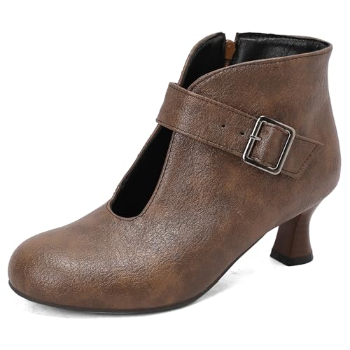 Gicoiz Damen Runde Zehen Kitten Stiefel Chelsea Motorradstiefel Sommer Schnüren Mesh Ankle Stiefeletten Strappy Gladiator Winter Brogue Chukka Braun Gr 33 EU von Gicoiz