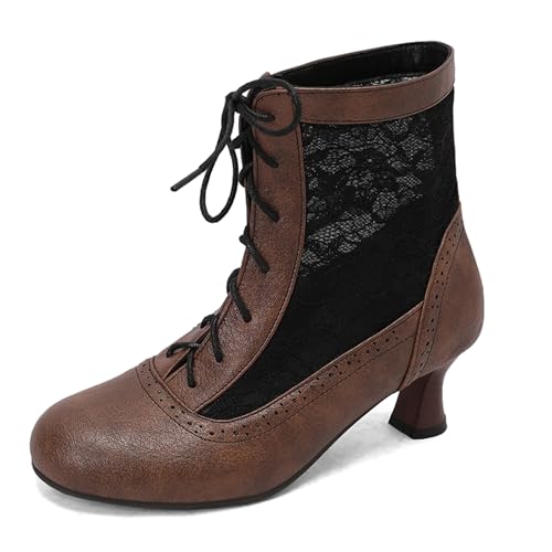 Gicoiz Damen Runde Zehen Kitten Stiefel Chelsea Motorradstiefel Sommer Schnüren Mesh Ankle Stiefeletten Strappy Gladiator Winter Brogue Chukka Braun Gr 45 EU-47Cn von Gicoiz