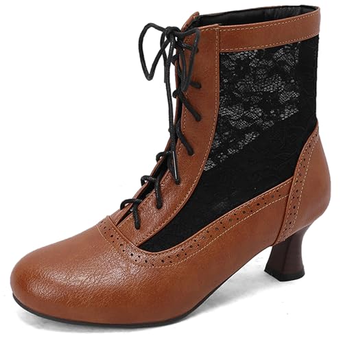 Gicoiz Damen Runde Zehen Kitten Stiefel Chelsea Motorradstiefel Sommer Schnüren Mesh Ankle Stiefeletten Strappy Gladiator Winter Brogue Chukka Gelb Gr 38 EU-39Cn von Gicoiz