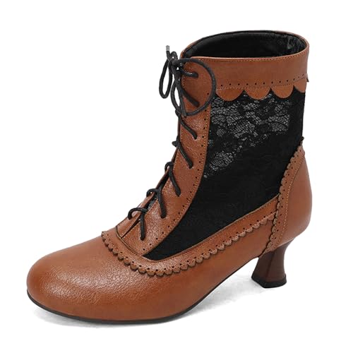 Gicoiz Damen Runde Zehen Kitten Stiefel Chelsea Motorradstiefel Sommer Schnüren Mesh Ankle Stiefeletten Strappy Gladiator Winter Brogue Chukka Gelb Gr 44 EU-46Cn von Gicoiz