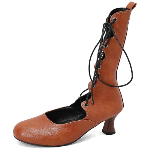 Gicoiz Damen Runde Zehen Kitten Stiefel Chelsea Motorradstiefel Sommer Schnüren Mesh Ankle Stiefeletten Strappy Gladiator Winter Brogue Chukka Gelb Gr 44 EU-46Cn von Gicoiz