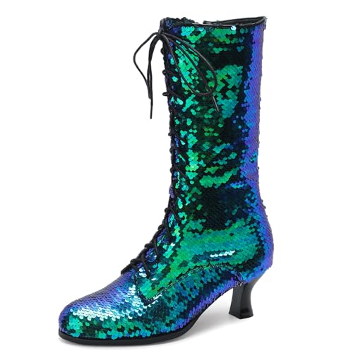 Gicoiz Damen Runde Zehen Kitten Stiefel Chelsea Motorradstiefel Sommer Schnüren Mesh Ankle Stiefeletten Strappy Gladiator Winter Brogue Chukka Grün Gr 34 EU von Gicoiz