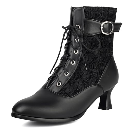Gicoiz Damen Runde Zehen Kitten Stiefel Chelsea Motorradstiefel Sommer Schnüren Mesh Ankle Stiefeletten Strappy Gladiator Winter Brogue Chukka Schwarz Gr 36.5 EU-37Cn von Gicoiz
