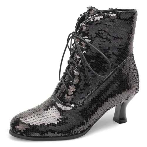 Gicoiz Damen Runde Zehen Kitten Stiefel Chelsea Motorradstiefel Sommer Schnüren Mesh Ankle Stiefeletten Strappy Gladiator Winter Brogue Chukka Schwarz Gr 39 EU-40Cn von Gicoiz