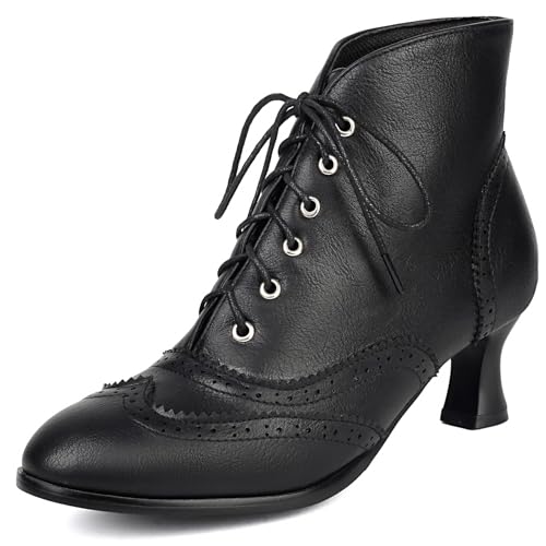 Gicoiz Damen Runde Zehen Kitten Stiefel Chelsea Motorradstiefel Sommer Schnüren Mesh Ankle Stiefeletten Strappy Gladiator Winter Brogue Chukka Schwarz Gr 39 EU-40Cn von Gicoiz